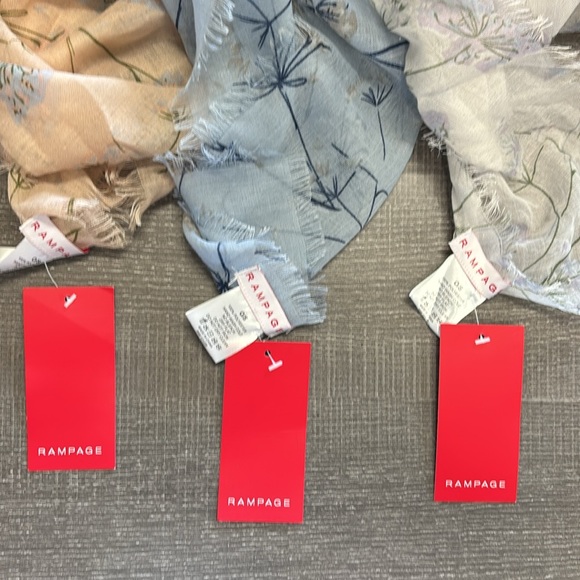 Lot of 3 Rampage Floral Scarfs w/Rings (Light Pink/Light Blue/ White) - Picture 10 of 10